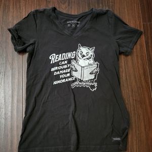 Life Is Good "Reading can seriously damage your ignorance" black owl tee Size M